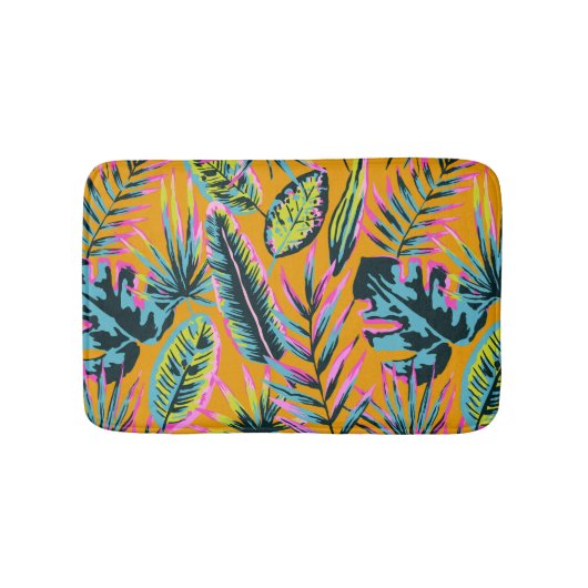 ハワイアン熱帯葉植物プリントパターン バスマット (正面)