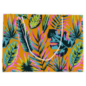 ハワイアン熱帯葉植物プリントパターン ラージペーパーバッグ (裏面)