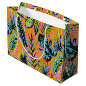 ハワイアン熱帯葉植物プリントパターン ラージペーパーバッグ (裏面アングル)