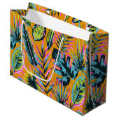 ハワイアン熱帯葉植物プリントパターン ラージペーパーバッグ (正面アングル)