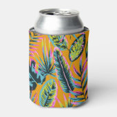 ハワイアン熱帯葉植物プリントパターン 缶クーラー (缶正面)
