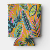 ハワイアン熱帯葉植物プリントパターン 缶クーラー (正面)