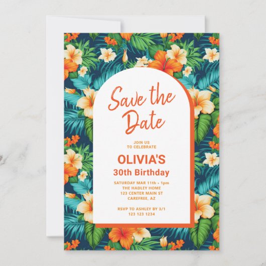 ハワイアン熱帯誕生日 セーブザデート (正面)