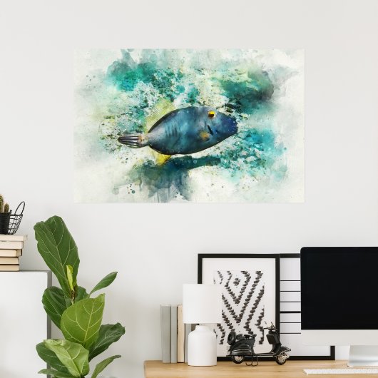 ハワイアン熱帯魚の水彩 – フィレフィッシュ ポスター (ホームオフィス)