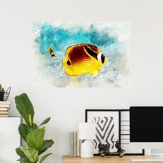 ハワイアン熱帯魚の水色 – バターフライ ポスター (ホームオフィス)