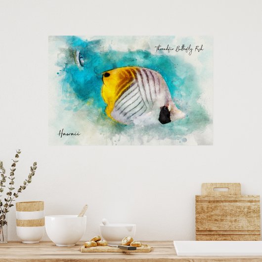 ハワイアン熱帯魚の水色 – バターフライ ポスター (キッチン)