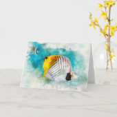 ハワイアン熱帯魚水カラー – 蝶魚 カード (黄色い花)