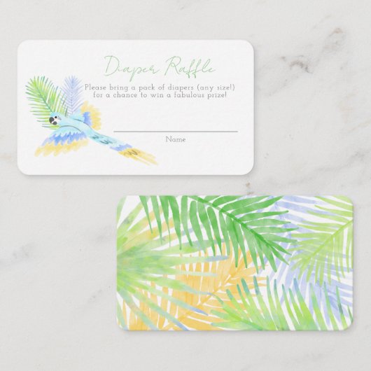 ハワイアン熱帯鳥ベビーシャワーおむつラッフル エンクロージャーカード (正面/裏面)