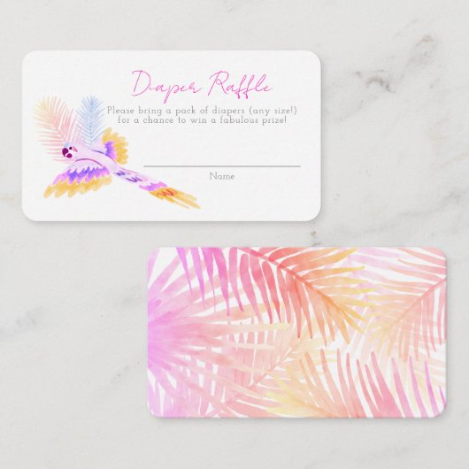 ハワイアン熱帯鳥ベビーシャワーおむつラッフル エンクロージャーカード (正面/裏面)