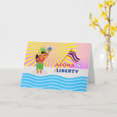 ハワイアン独立記念日フラダンサーとトーチ カード (黄色い花)