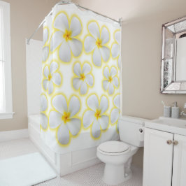 ハワイアン白いプルメリア花オン白 シャワーカーテン