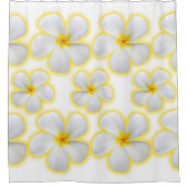 ハワイアン白いプルメリア花オン白 シャワーカーテン (正面)