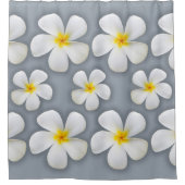 ハワイアン白プルメリア花オンシルバー シャワーカーテン (正面)