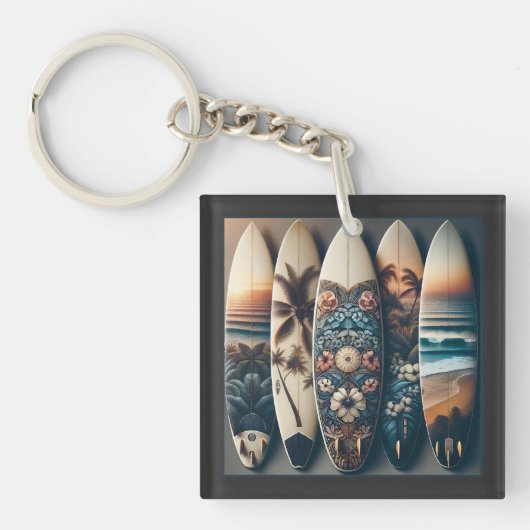 ハワイアン絵を描サフボード キーホルダー (正面)