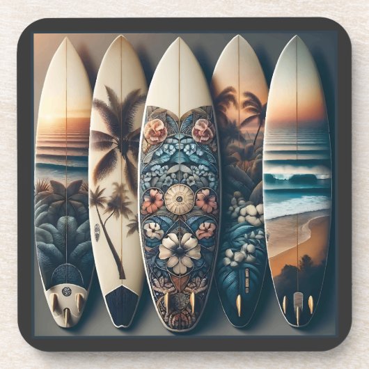ハワイアン絵を描サフボード コースター (正面)