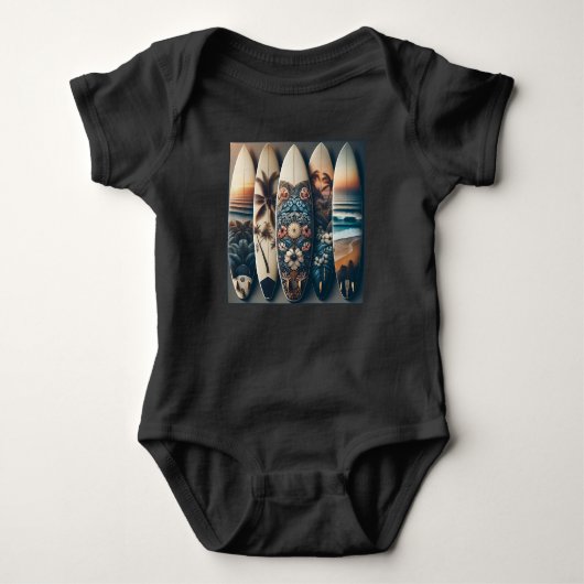 ハワイアン絵を描サフボード ベビーボディスーツ (正面)