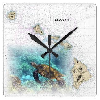 ハワイアン航海のマップクロック スクエア壁時計