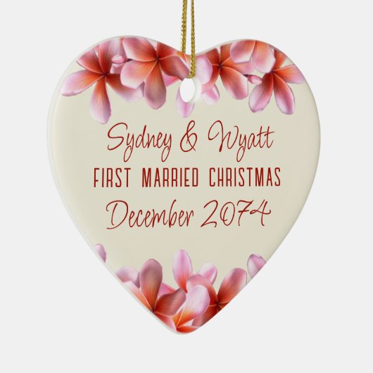 ハワイアン花初めてのクリスマス 結婚した セラミックオーナメント (右)