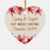 ハワイアン花初めてのクリスマス 結婚した セラミックオーナメント (正面)