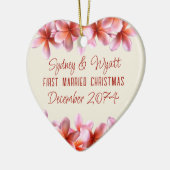 ハワイアン花初めてのクリスマス 結婚した セラミックオーナメント (左)