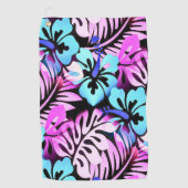 ハワイアン花柄トロピカルピンクアクアブルー ゴルフタオル (正面)