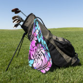 ハワイアン花柄トロピカルピンクアクアブルー ゴルフタオル (グリーン)