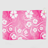 ハワイアン花模様ピンク白 ゴルフタオル (横)