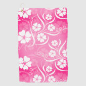ハワイアン花模様ピンク白 ゴルフタオル (正面)