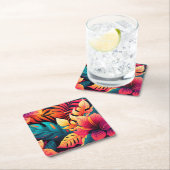 ハワイアン花鮮やかなフローラの熱帯パターン スクエアペーパーコースター (インサイチュ)