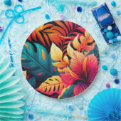 ハワイアン花鮮やかなフローラの熱帯パターン ペーパープレート (パーティー)