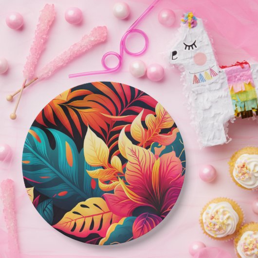 ハワイアン花鮮やかなフローラの熱帯パターン ペーパープレート (パーティー)