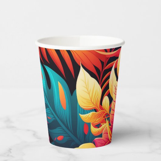 ハワイアン花鮮やかなフローラの熱帯パターン 紙コップ (左)