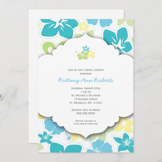 ハワイアン誕生日パーティーまたはブライダルシャワー招待状 招待状 (正面/裏面)