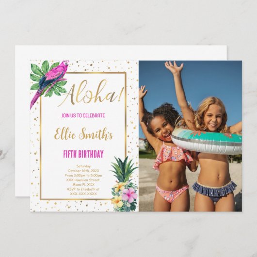 ハワイアン誕生日フォト招待状 招待状 (正面/裏面)