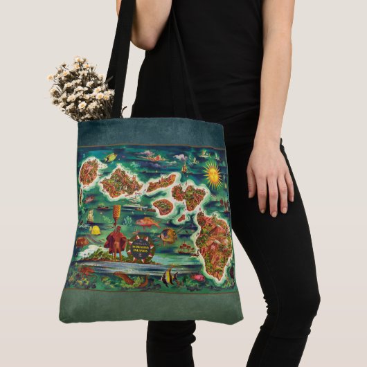 ハワイアン諸島の地図 トートバッグ (クローズアップ)