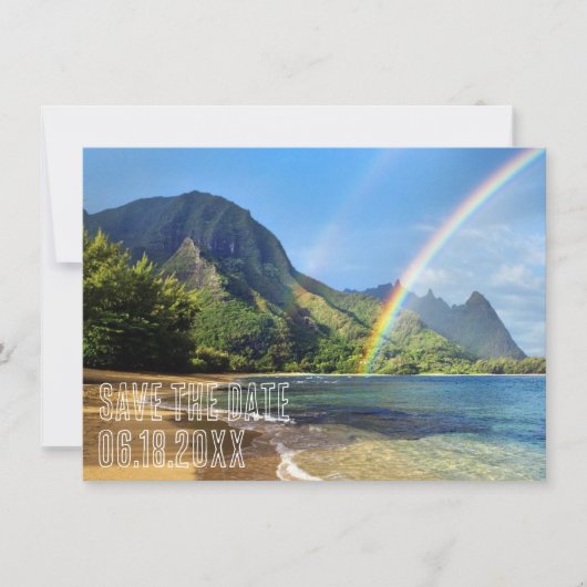ハワイアン諸島の宛先ウェディング日付を保存 セーブザデート (正面)