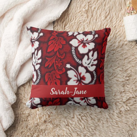 ハワイアン赤と白ハイビスカス熱帯フローラ クッション (ブランケット)