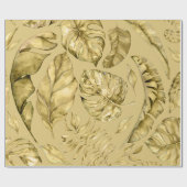 ハワイアン金ゴールド熱帯葉モンステラ葉模様 ラッピングペーパー (フラット)