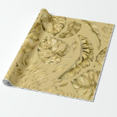 ハワイアン金ゴールド熱帯葉モンステラ葉模様 ラッピングペーパー (アンロールド)