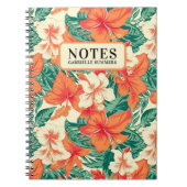 ハワイアン風熱帯花パターンカスタム文字 ノートブック (正面)
