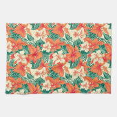 ハワイアン風熱帯花パターン キッチンタオル (横)