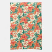ハワイアン風熱帯花パターン キッチンタオル (縦)