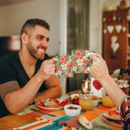 ハワイアン風熱帯花パターン コーヒーマグカップ