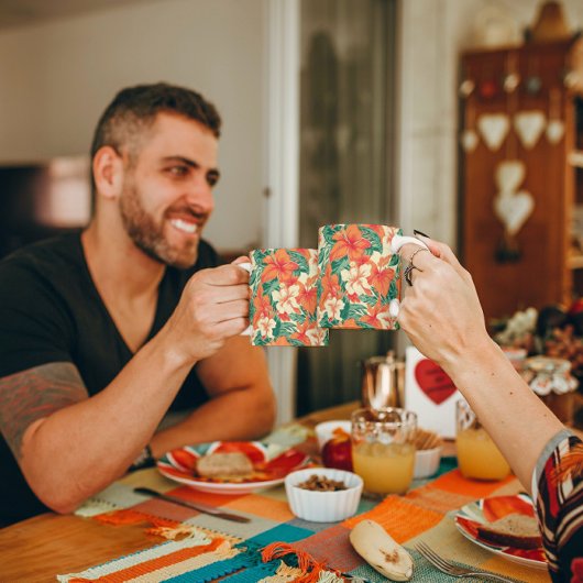 ハワイアン風熱帯花パターン コーヒーマグカップ