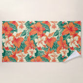 ハワイアン風熱帯花パターン ビーチタオル (正面)