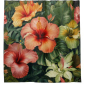 ハワイアン鮮やかハイビスカス熱帯花パターン シャワーカーテン (正面)