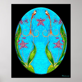 ハワイアン鳥の水絵画色 ポスター