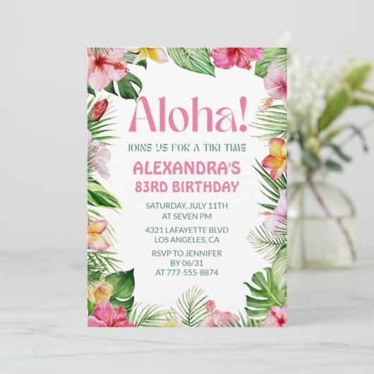 ハワイアン83歳の誕生日の招待トロピカルフローラ 招待状 (スタンド正面)