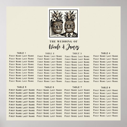 ハワイアン ウェディング すだれ ピñaコラ シーティングサイン ポスター (正面)