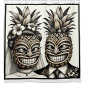 ハワイアン ウェディング タキシード パイナップル ティキ ヘッド 結婚式 シャワーカーテン (正面)